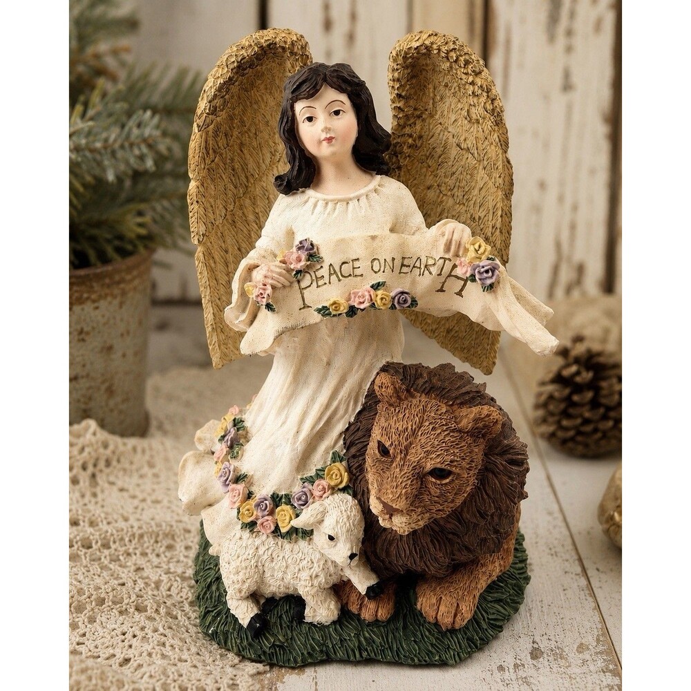 Midwest Cannon Falls Christmas Angel Figurine Peace On Earth Lion Lamb 6”